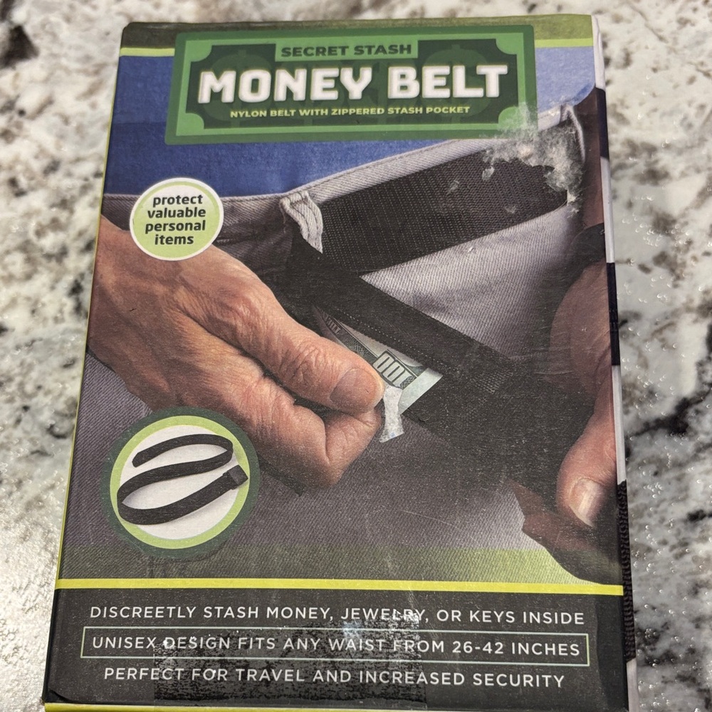 Secret Stash Nylon Money Belt with Zippered Pocket - Black